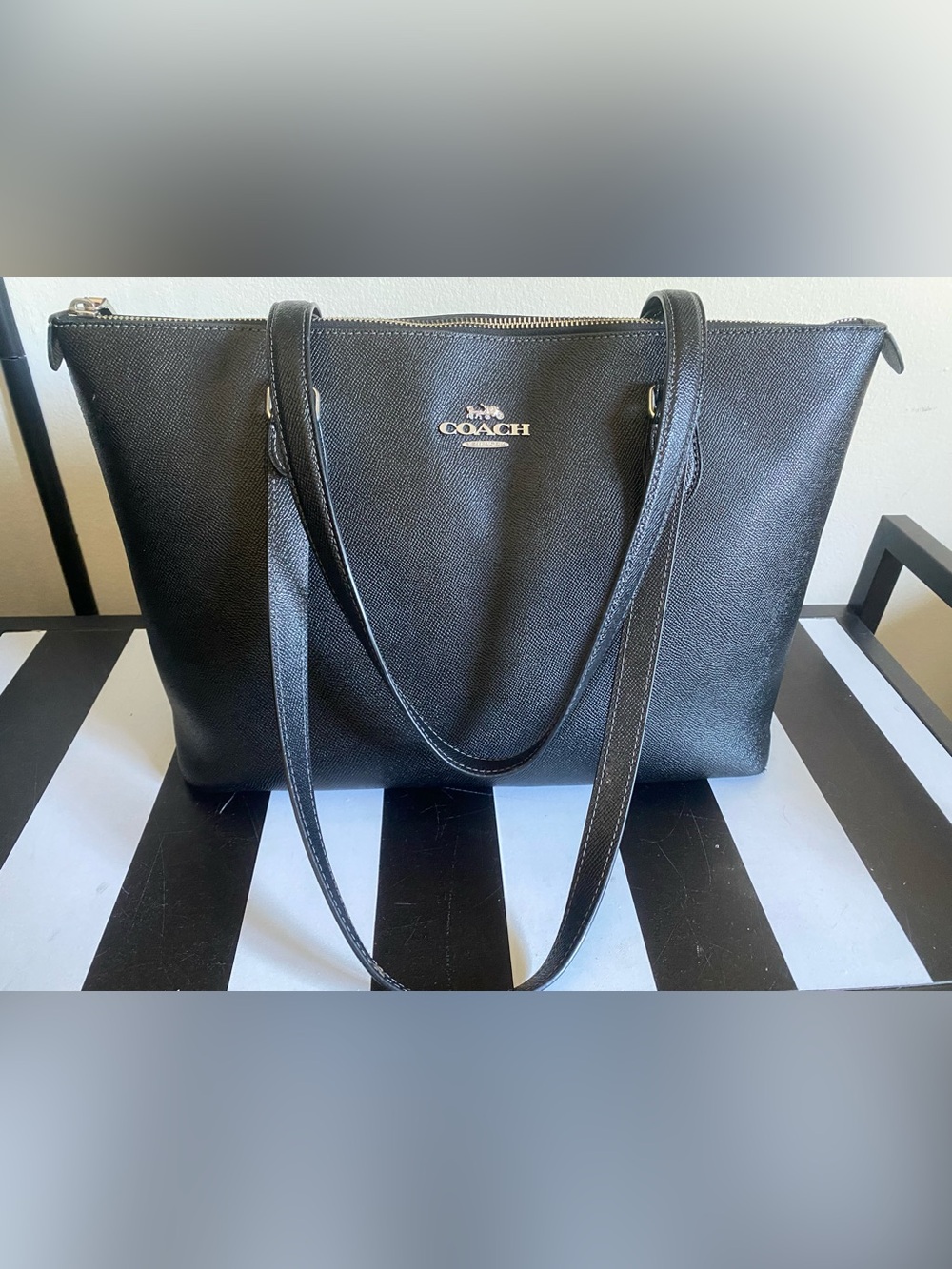 Coach Black Leather Zip-Top Tote
